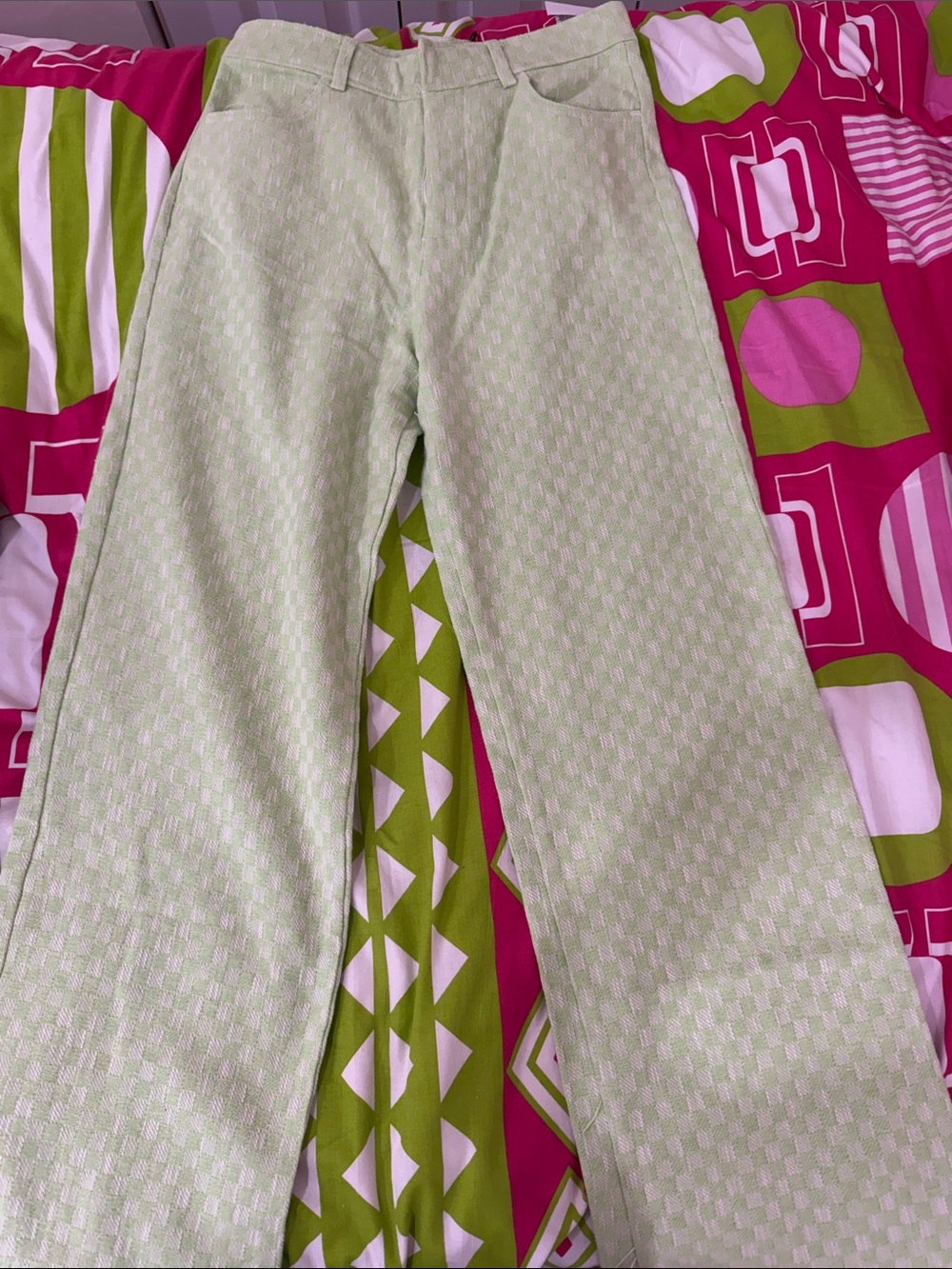 Women Light Green Patterned Wide-Leg Pants